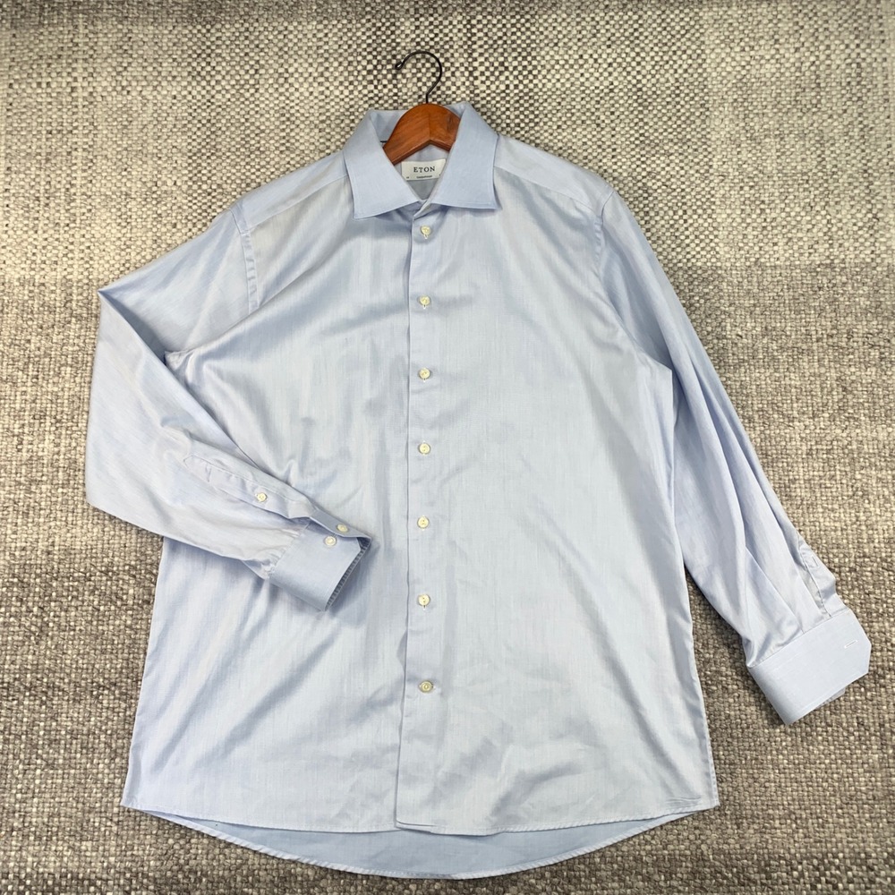 Eton Dress Shirt Mens 17.5 42 Light Blue Contemporary Fit Signature Twill